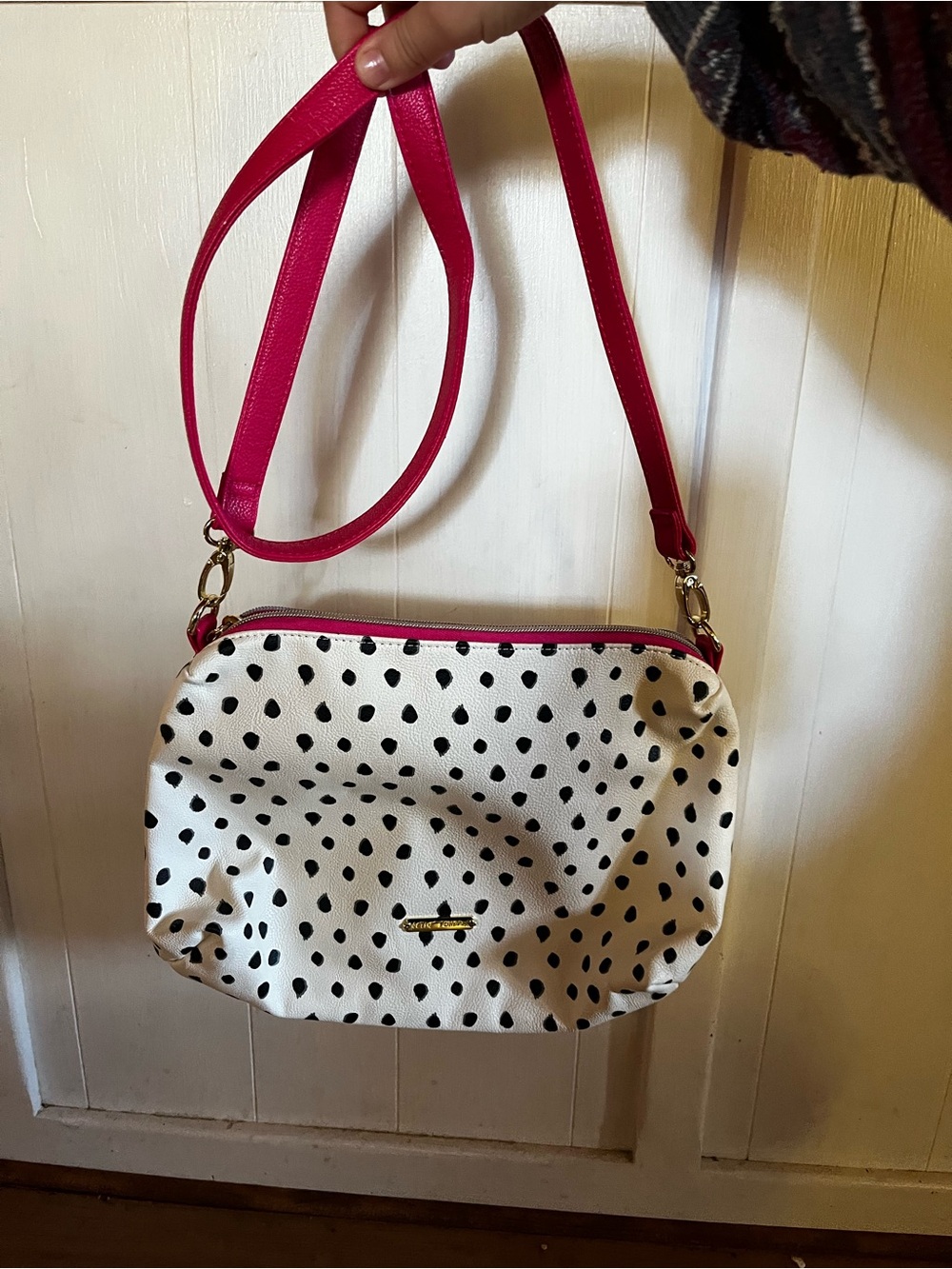 Betsey Johnson Twee coquette Polka Dot Crossbody Bag with Pink Strap